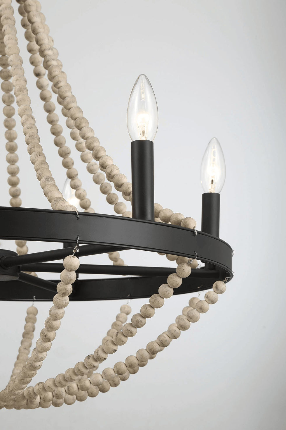 Ashcroft - Starry Wood Chandelier Farmhouse Six Candle Light Wood Beaded Black Pendant Light for Dining Room