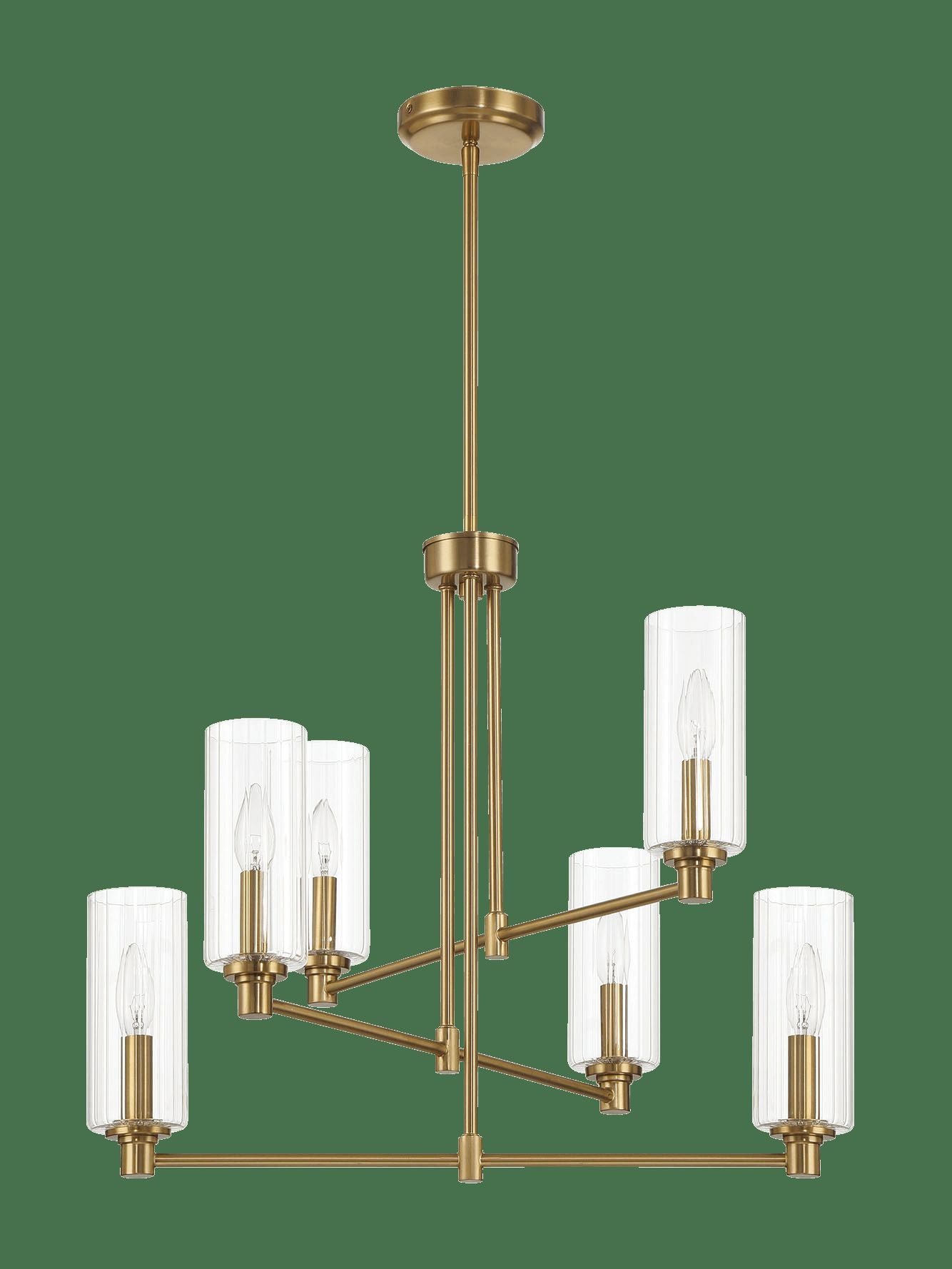 Ashcroft - Timeless Six Lights Chandelier With Clear Ribbed Glass - Satin Brass