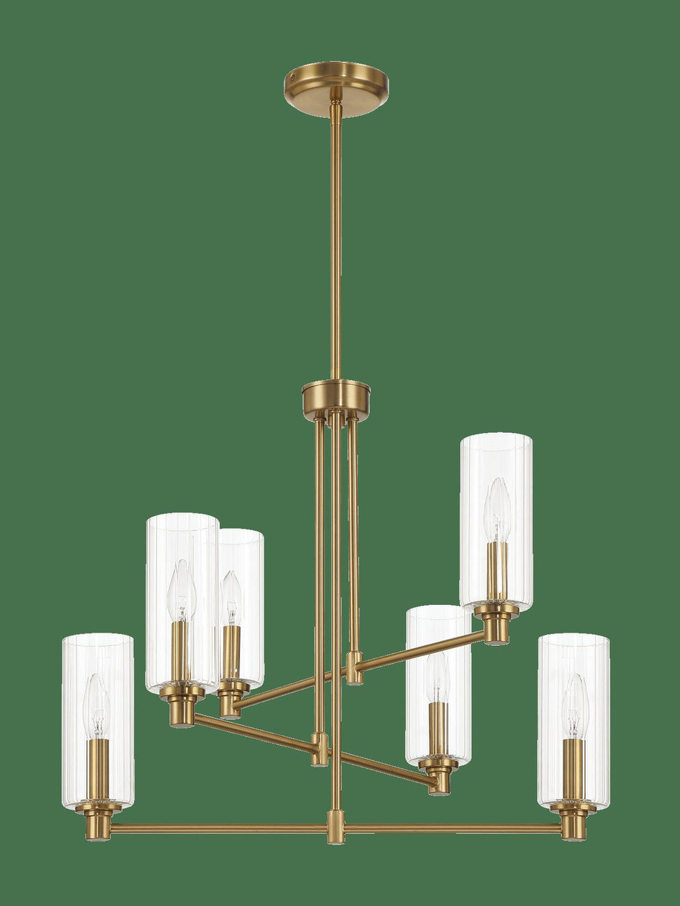 Ashcroft - Timeless Six Lights Chandelier With Clear Ribbed Glass - Satin Brass