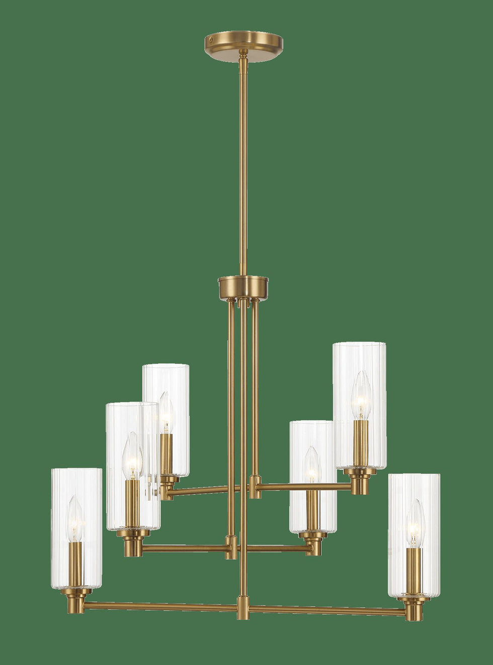 Ashcroft - Timeless Six Lights Chandelier With Clear Ribbed Glass - Satin Brass