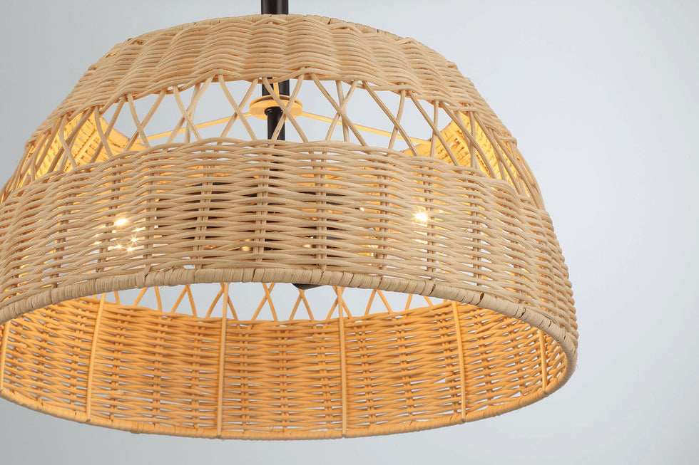 Ashcroft - Twinkle Double Lights Semi Flush With Rattan Shade Black Metal Finish for Farmhouse Style