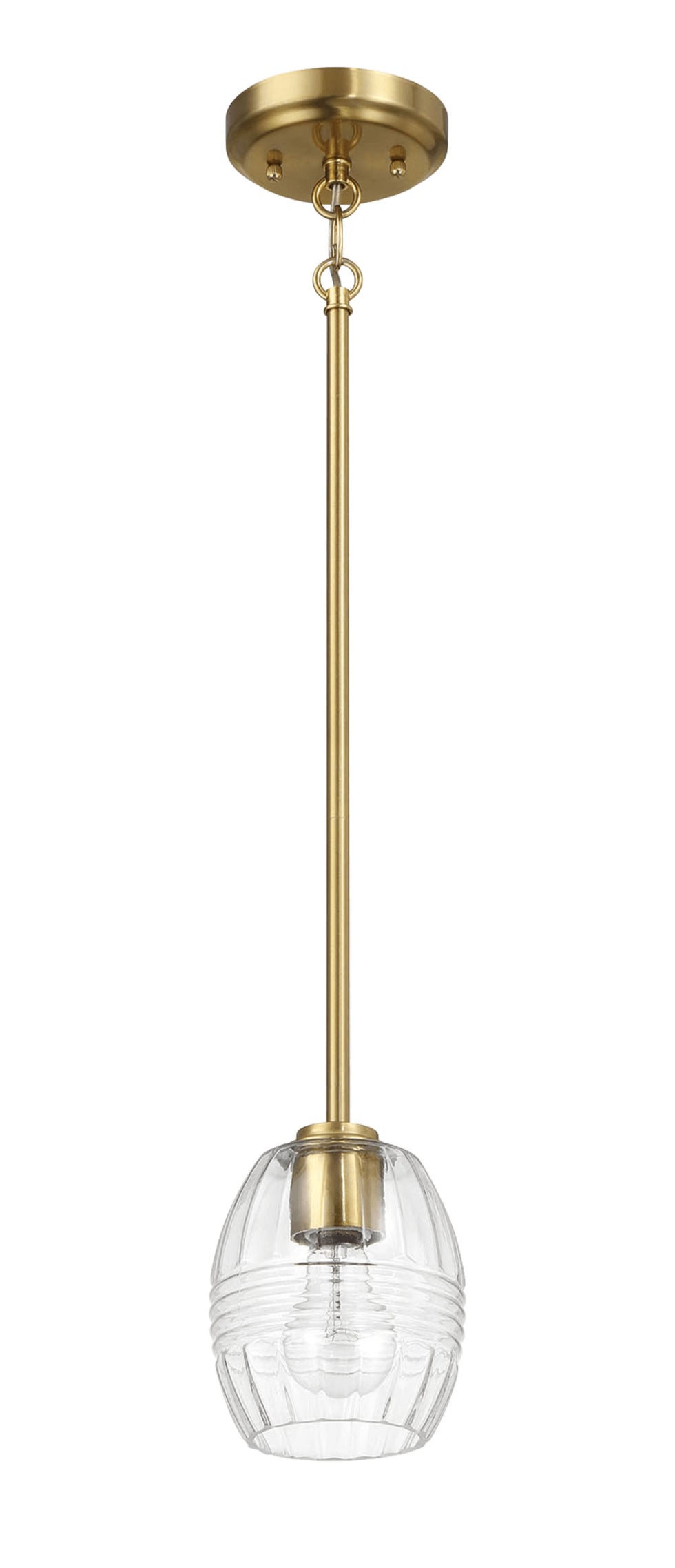 Ashcroft - Vista Single Pendant Chain Hanging Light with Clear Glass - Satin Brass