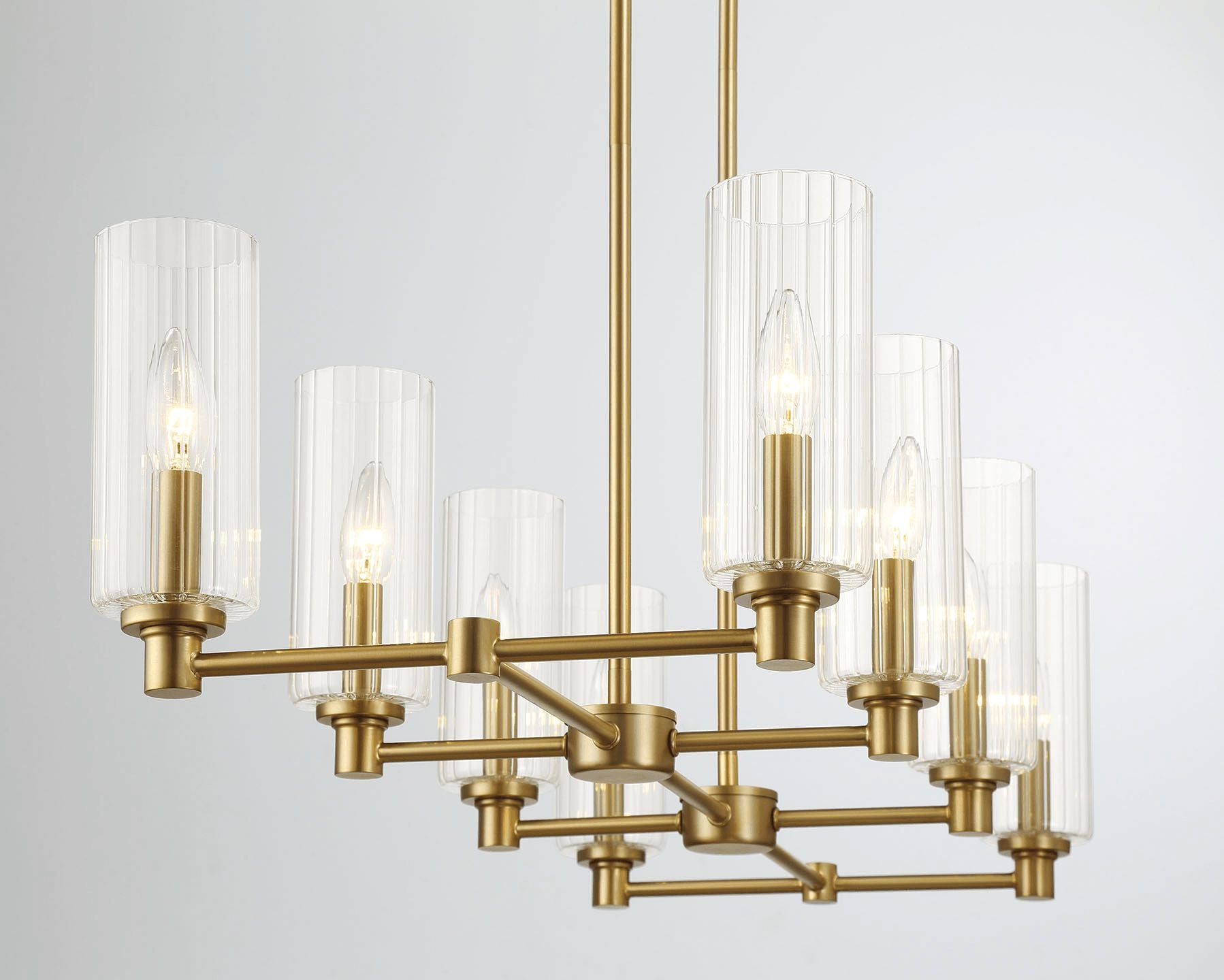 Ashcroft - Willow Eight Lights Island With Clear Ribbed Glass Pendant Lamp - Satin Brass