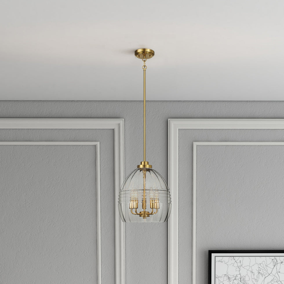 Ashcroft - Zen Five Pendant Chain Hanging Light with Clear Glass - Satin Brass