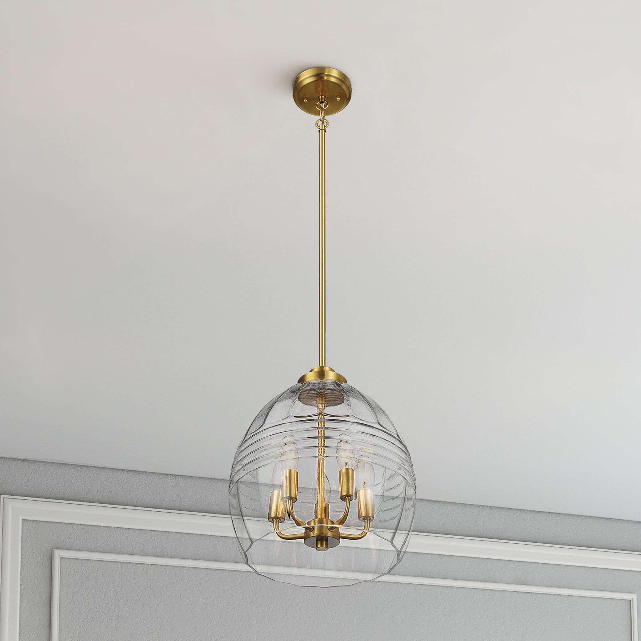 Ashcroft - Zen Five Pendant Chain Hanging Light with Clear Glass - Satin Brass