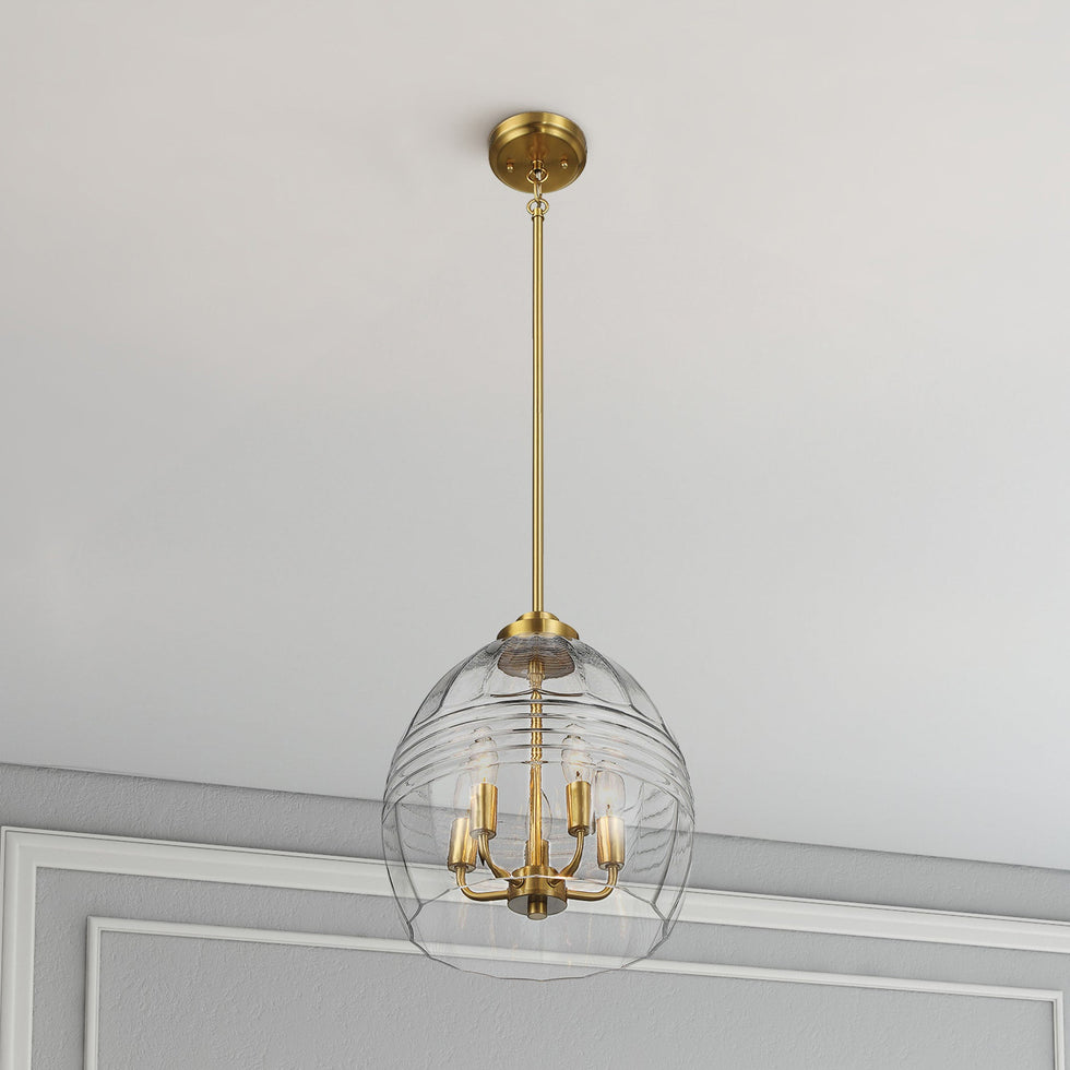 Ashcroft - Zen Five Pendant Chain Hanging Light with Clear Glass - Satin Brass