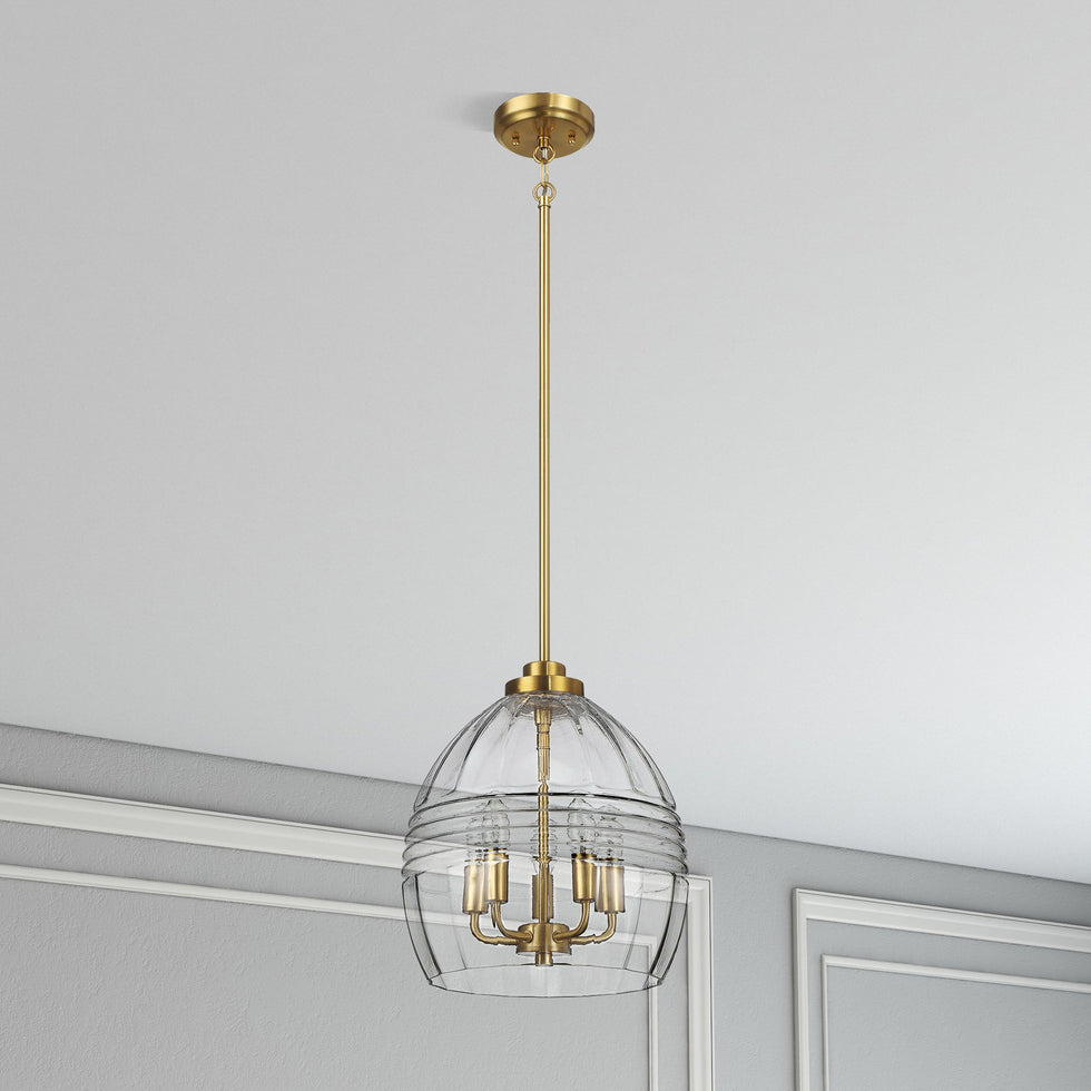 Ashcroft - Zen Five Pendant Chain Hanging Light with Clear Glass - Satin Brass