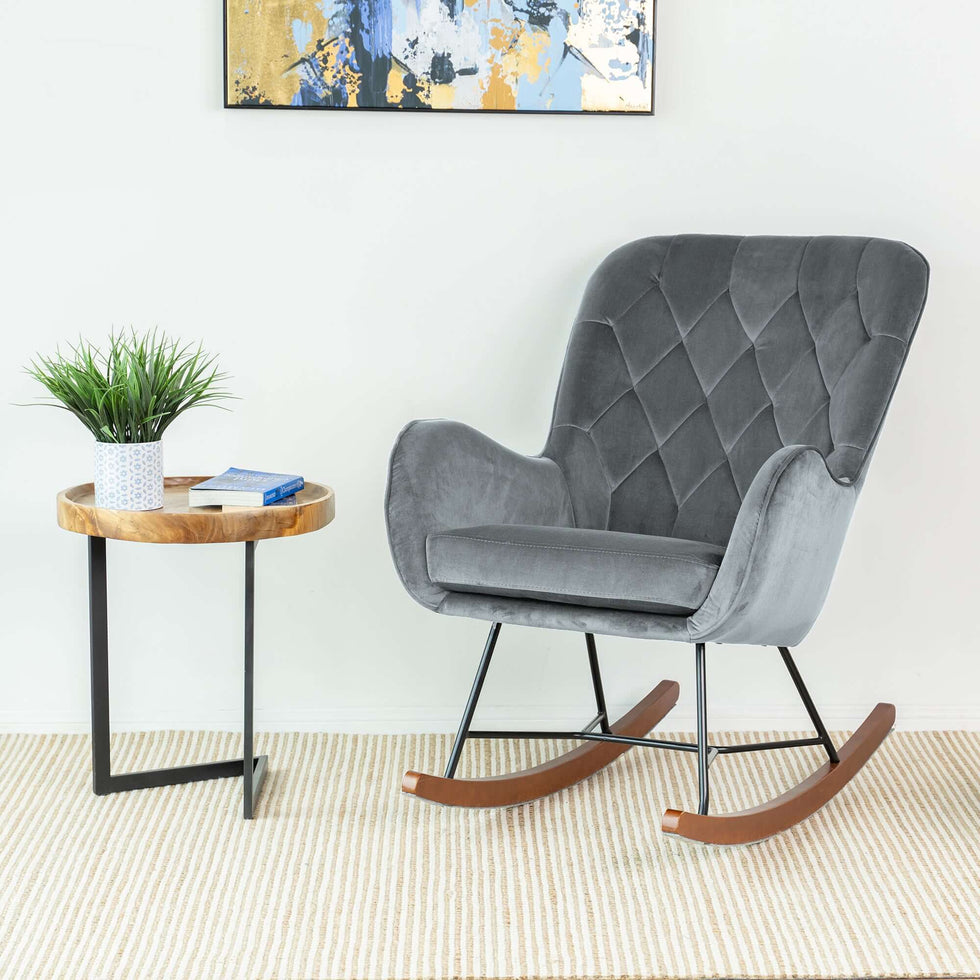 Ashcroft - Hannah Mid-Century Modern Rocking Chair in Dark Gray