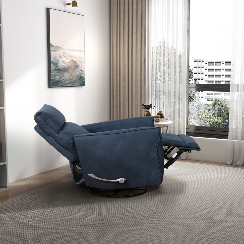 Ashcroft - Carson Swivel Glider Suede Recliner Chair - Midnight Blue