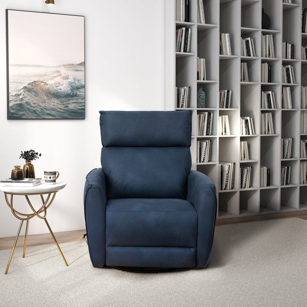 Ashcroft - Carson Swivel Glider Suede Recliner Chair - Midnight Blue