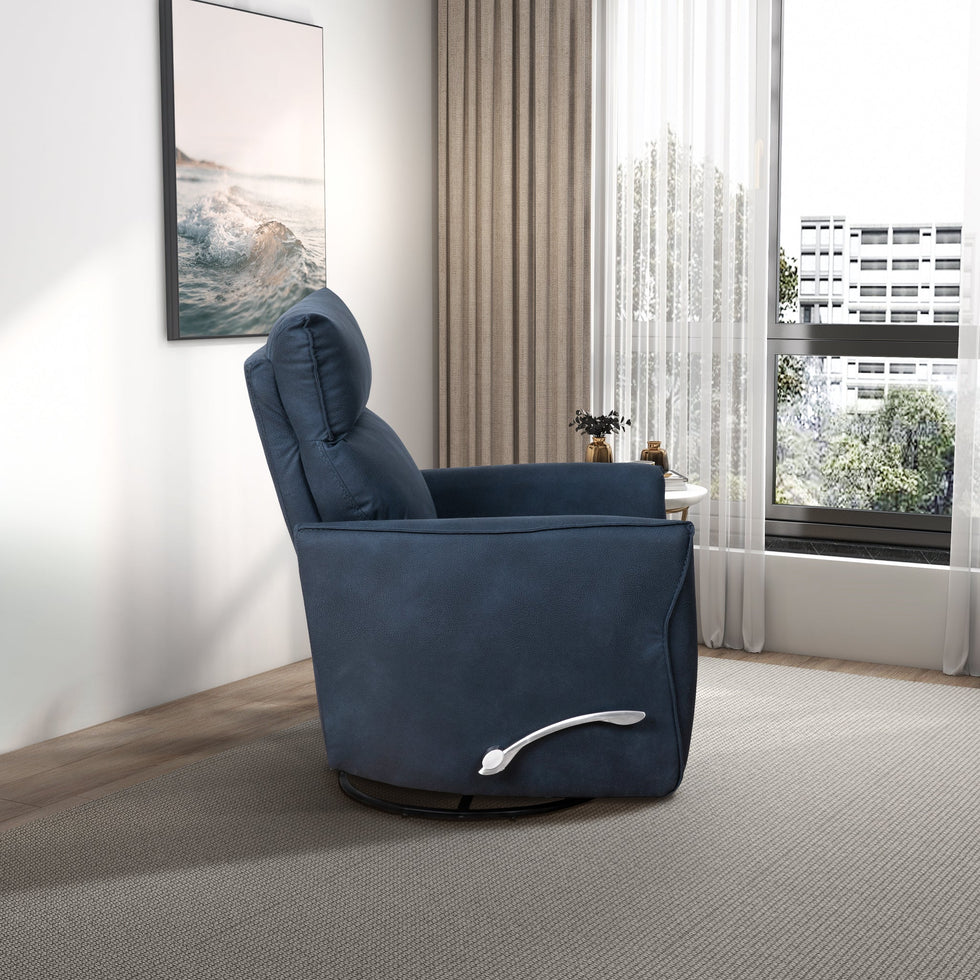 Ashcroft - Carson Swivel Glider Suede Recliner Chair - Midnight Blue