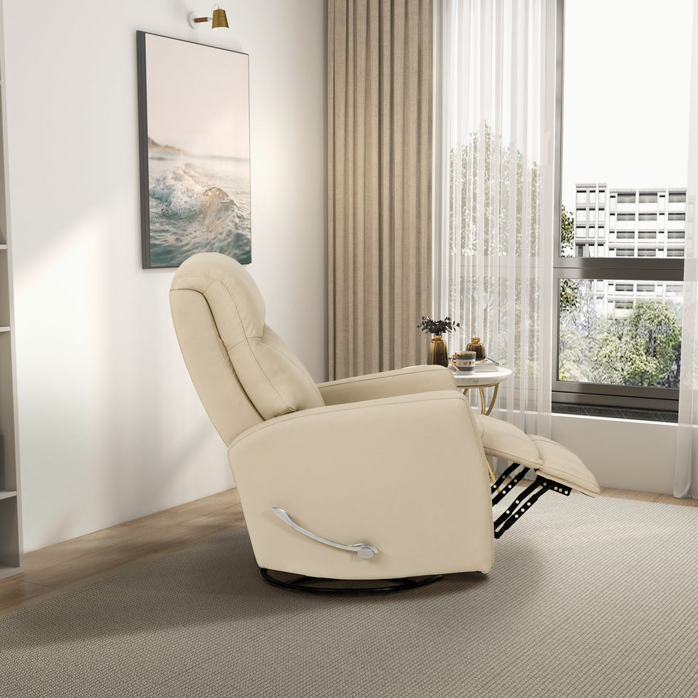 Ashcroft - Harlow Swivel Glider Leather Recliner Chair - Ivory