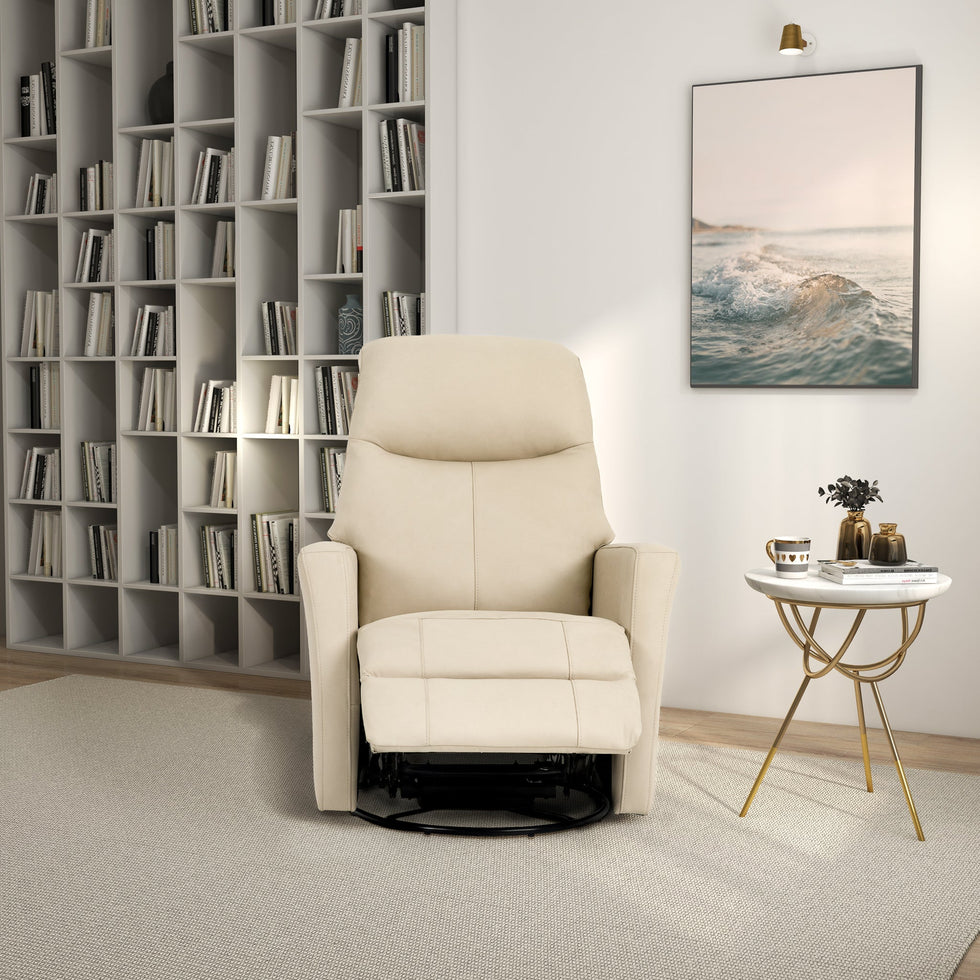 Ashcroft - Harlow Swivel Glider Leather Recliner Chair - Ivory