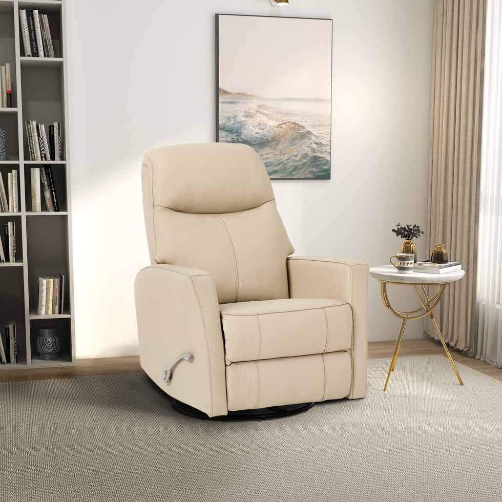 Ashcroft - Harlow Swivel Glider Leather Recliner Chair - Ivory