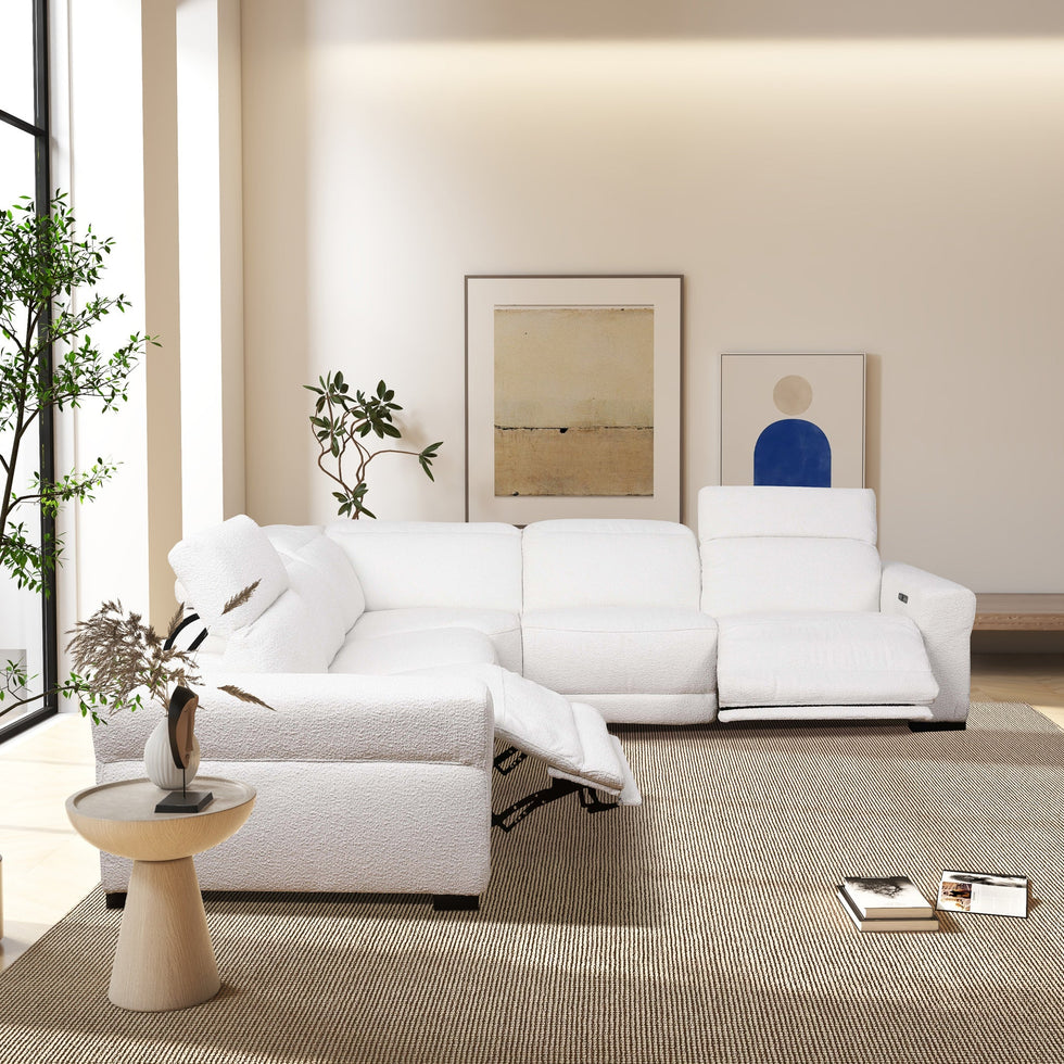 Ashcroft - Yohan Reclining Sectional Sofa - White Boucle