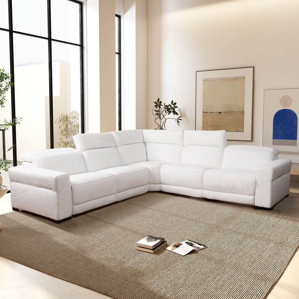 Ashcroft - Yohan Reclining Sectional Sofa - White Boucle