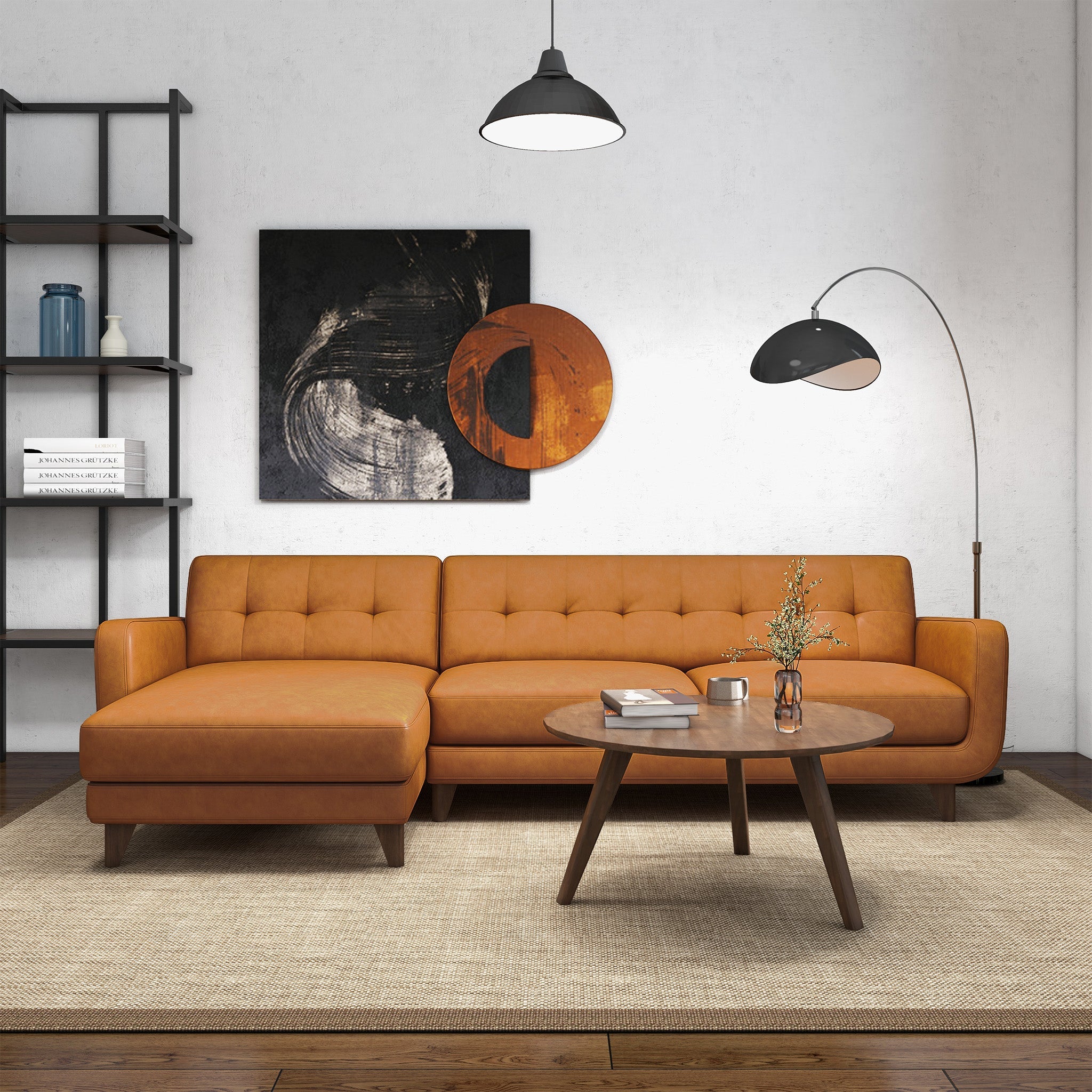 Ashcroft - Allison Tan Leather Sectional Sofa