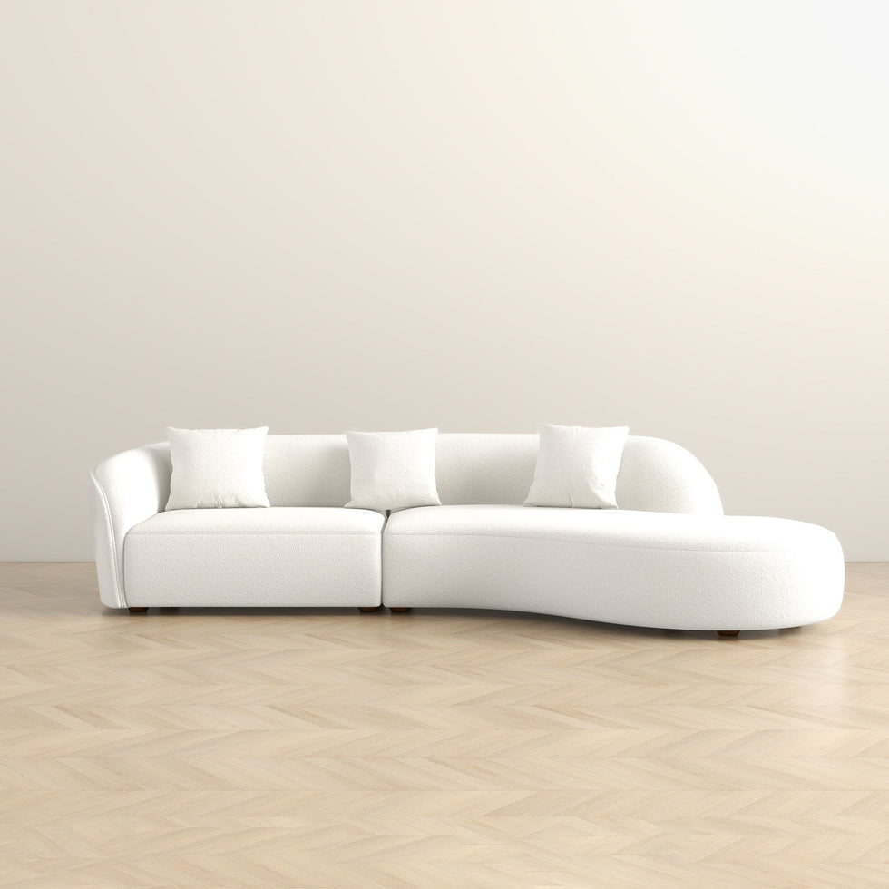 Ashcroft - Elijah Japandi Style 126" Curvy Sectional Sofa -Beige, 126"