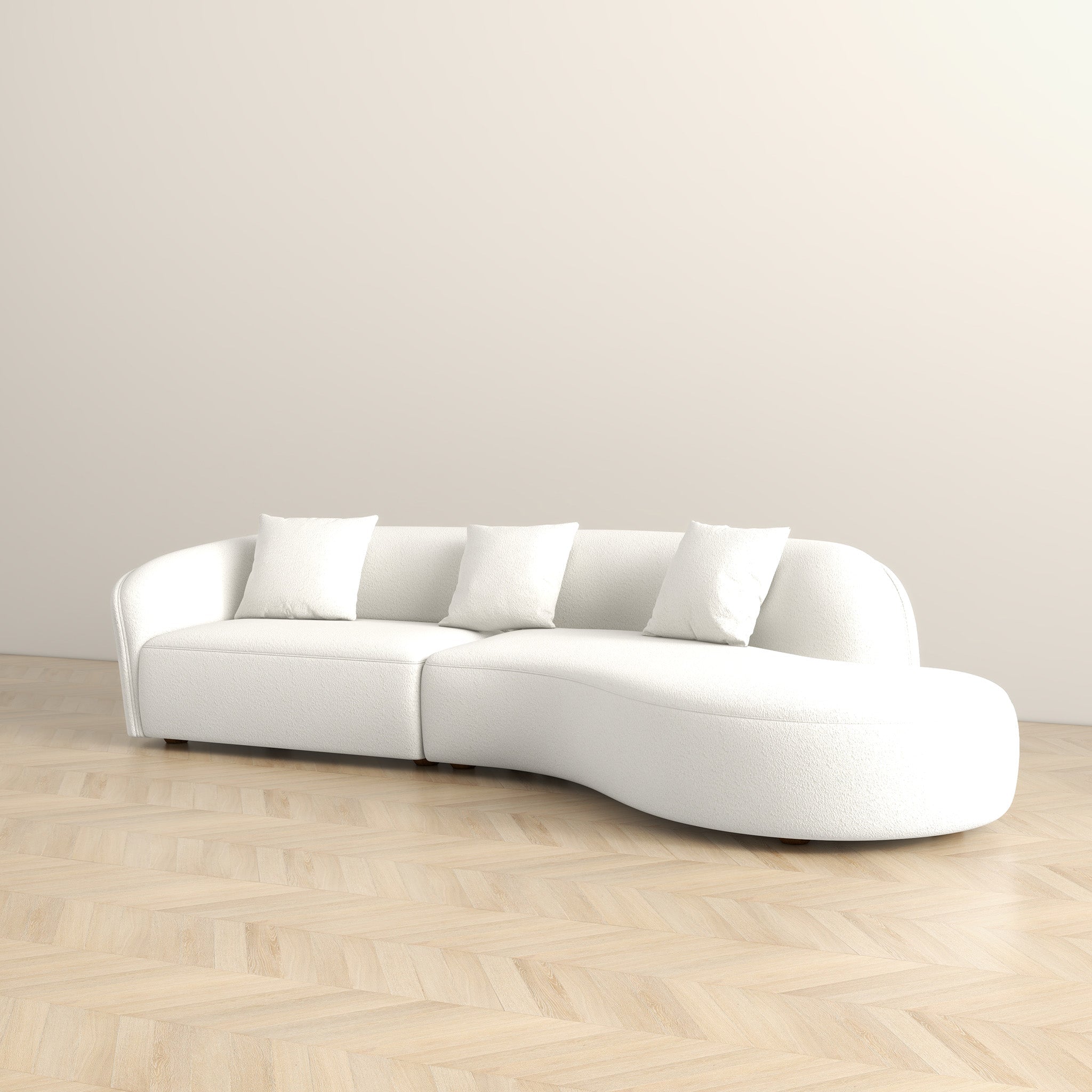 Ashcroft - Elijah Japandi Style 126" Curvy Sectional Sofa -Beige, 126"