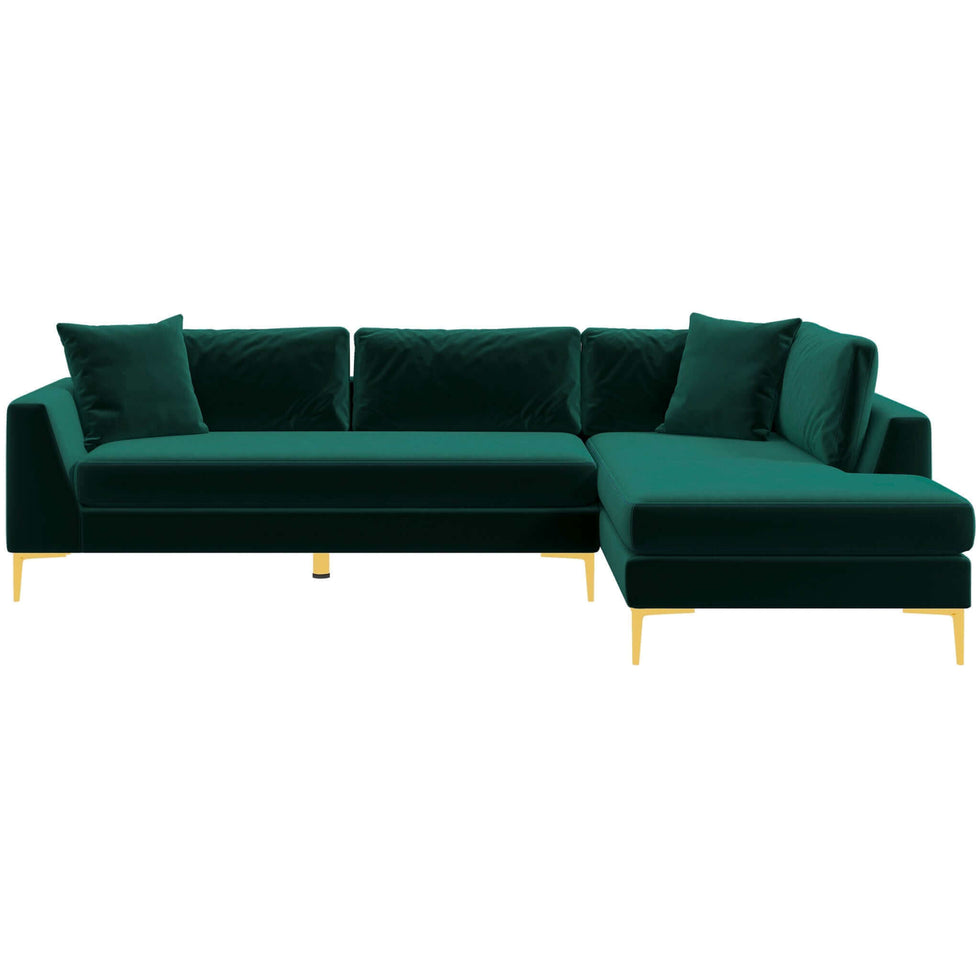 Ashcroft - Mano L-Shaped Velvet Sectional Sofa In Green Right Facing