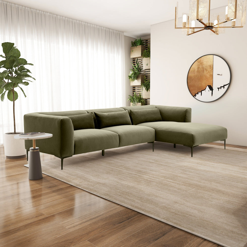 Ashcroft - Laley Right-Facing L-Shaped Velvet Sectional in Green