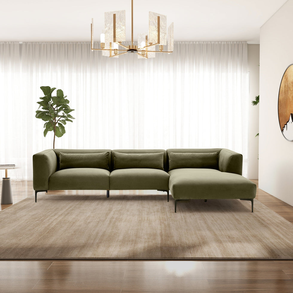 Ashcroft - Laley Right-Facing L-Shaped Velvet Sectional in Green