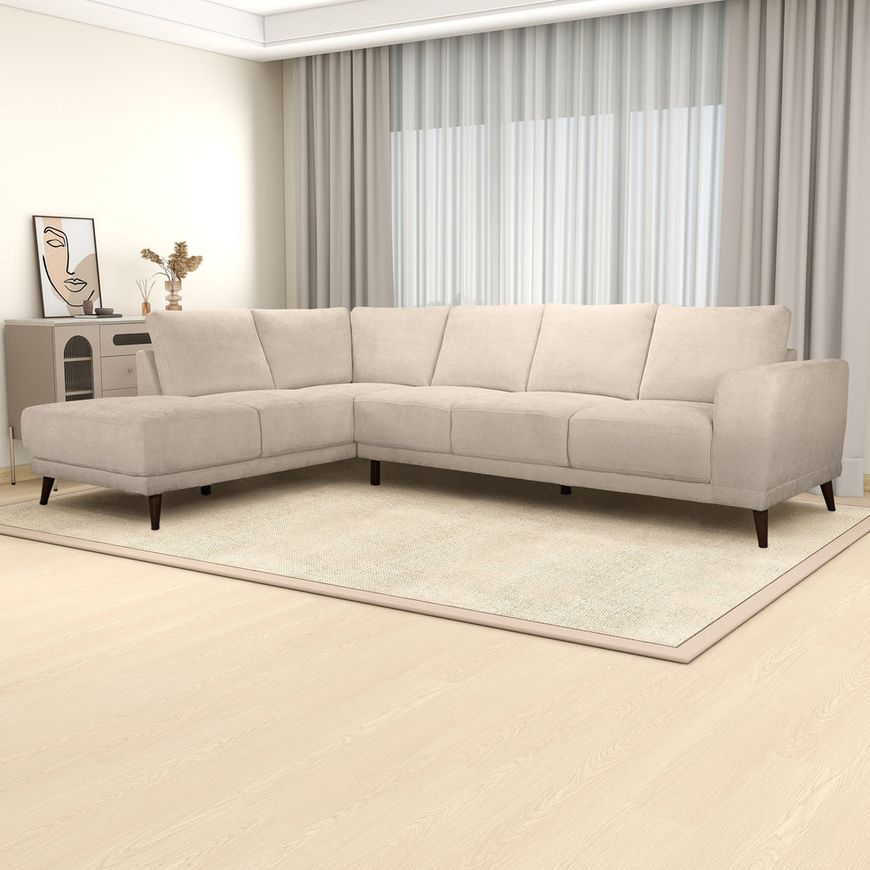 Ashcroft - Amara Left Sectional Cream Fabric Sofa