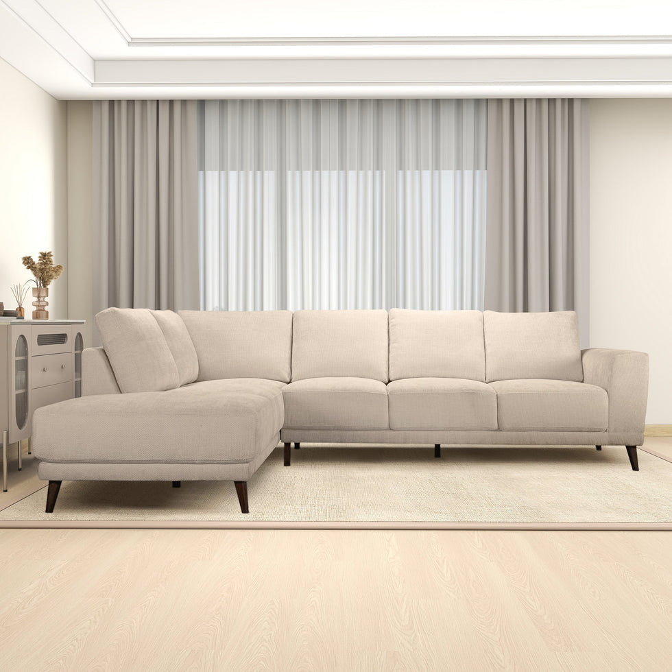 Ashcroft - Amara Left Sectional Cream Fabric Sofa