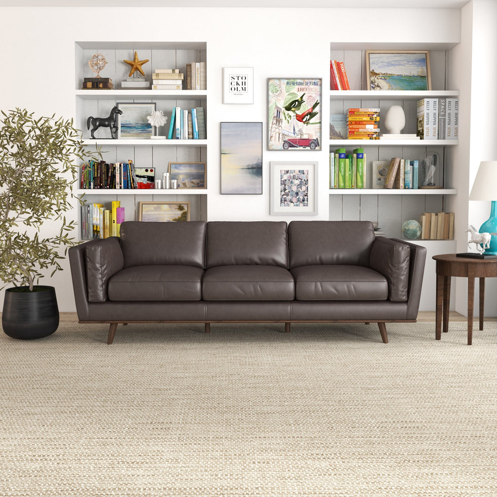Ashcroft - Chase Mid-Century Modern Genuine Leather Sofa