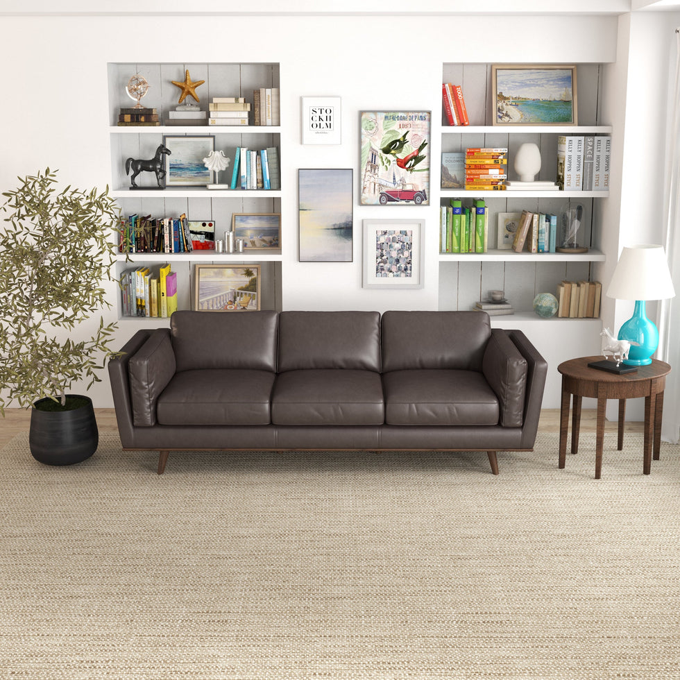 Ashcroft - Chase Mid-Century Modern Genuine Leather Sofa
