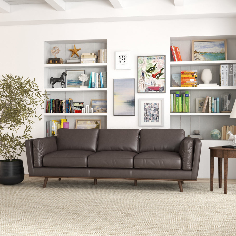 Ashcroft - Chase Mid-Century Modern Genuine Leather Sofa