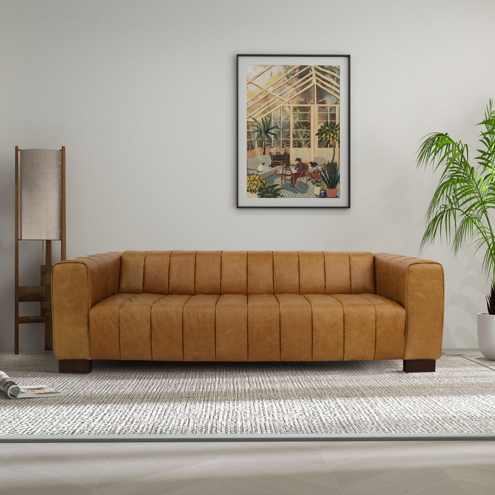 Ashcroft - Dixon Waxy Tan Leather Sofa