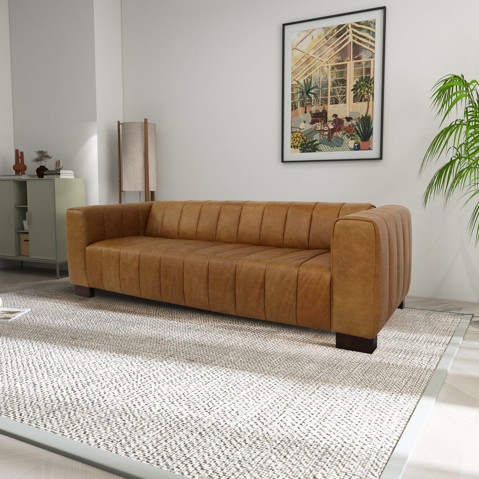 Ashcroft - Dixon Waxy Tan Leather Sofa