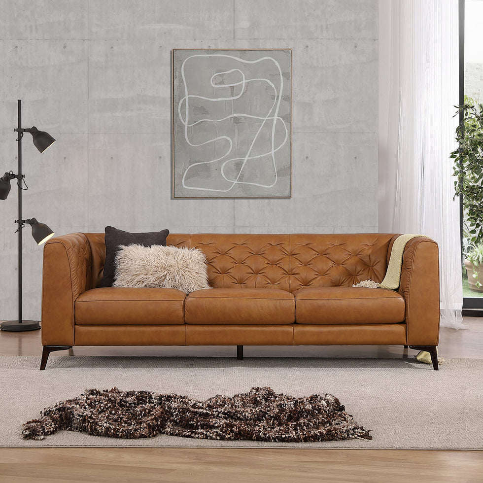 Ashcroft - Fargo Leather Sofa in Tan