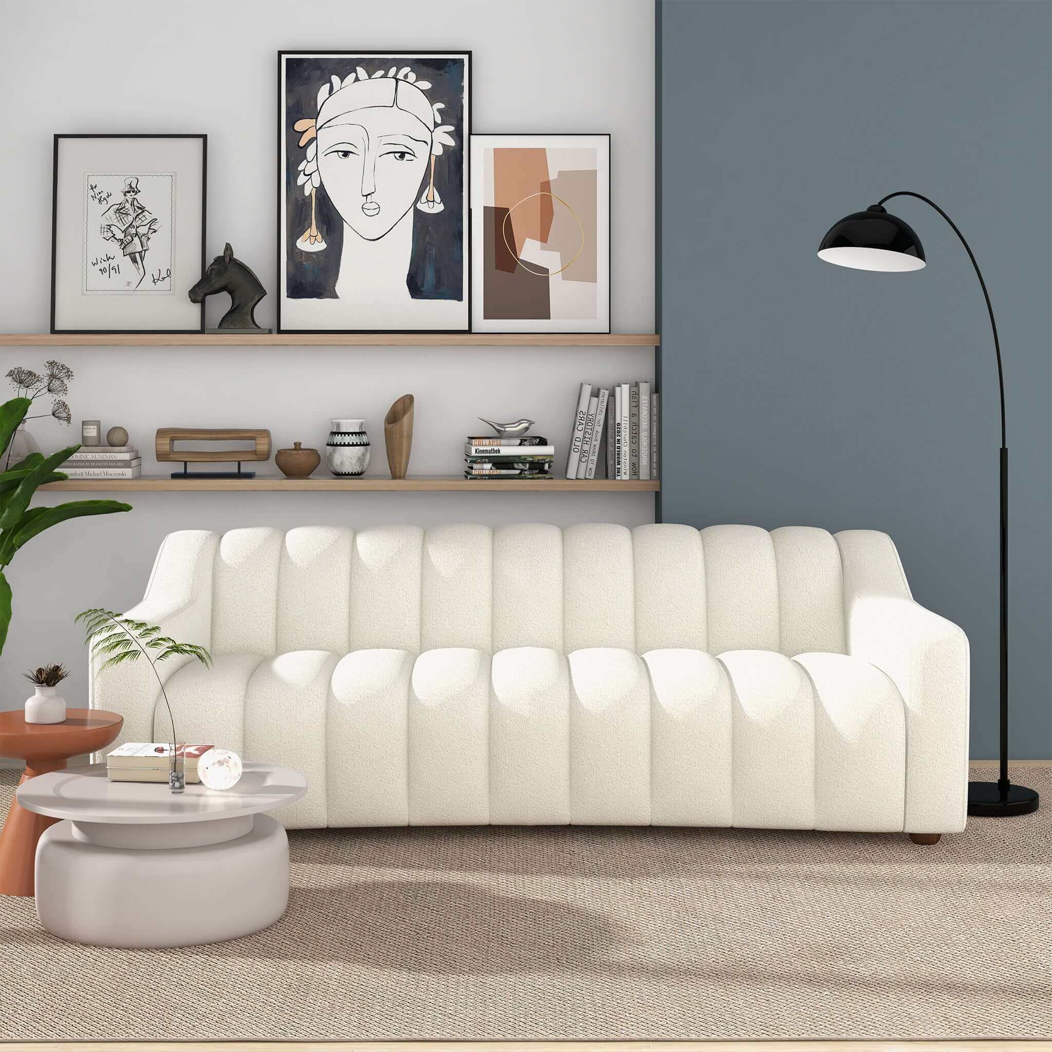 Ashcroft - Marcus Luxury Tight Back Boucle Couch in Cream