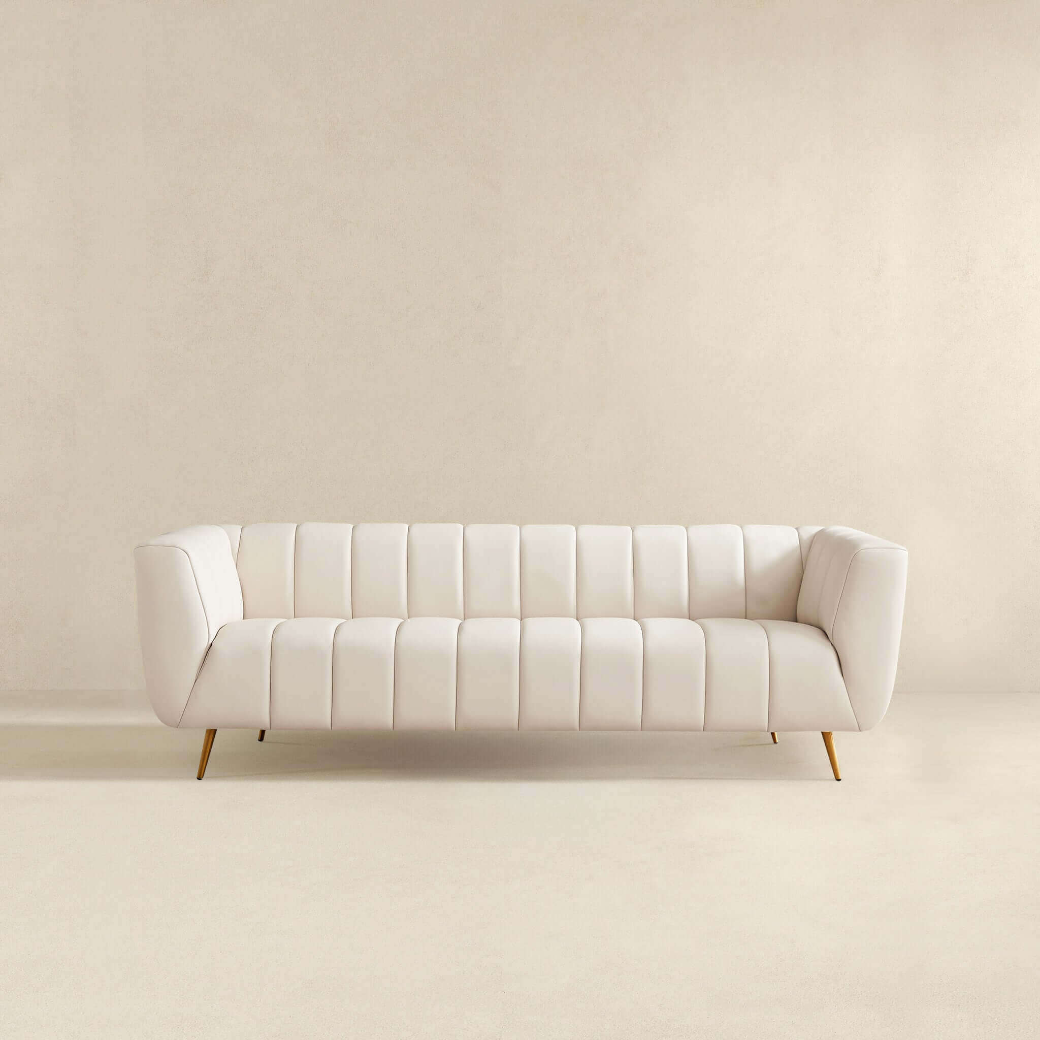 Ashcroft - LaMattina Genuine Italian Leather Channel Tufted Sofa