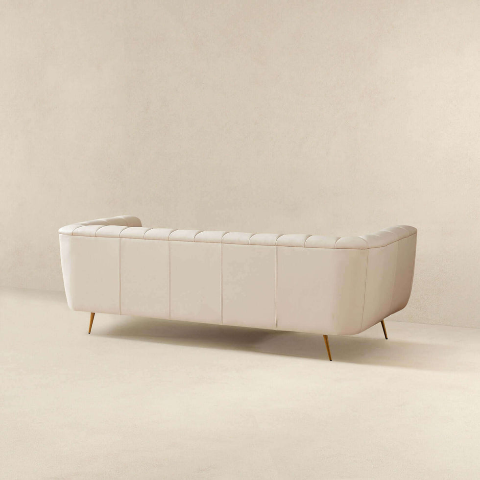Ashcroft - LaMattina Genuine Italian Leather Channel Tufted Sofa