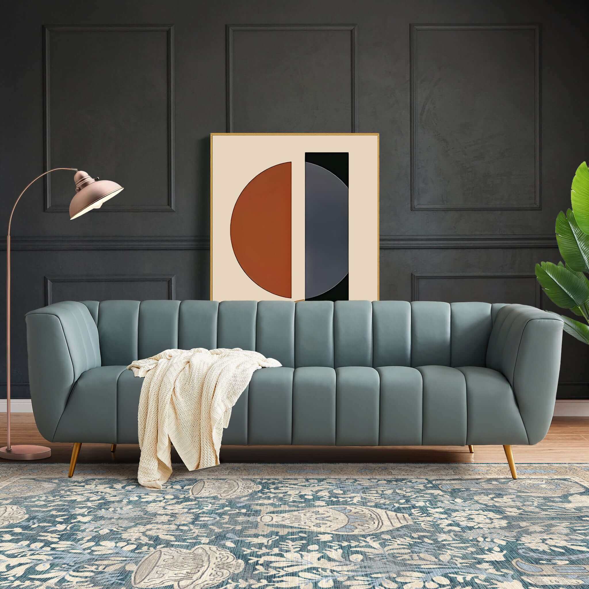 Ashcroft - LaMattina Genuine Italian Leather Channel Tufted Sofa