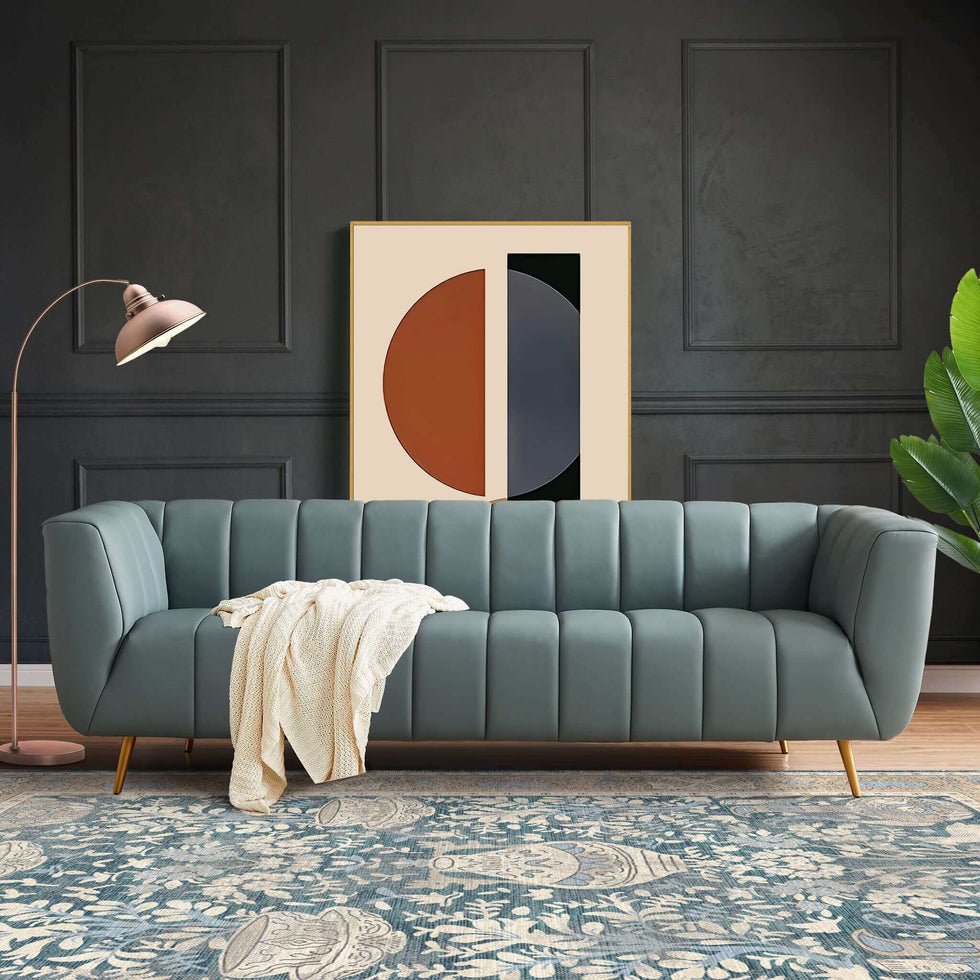 Ashcroft - LaMattina Genuine Italian Leather Channel Tufted Sofa