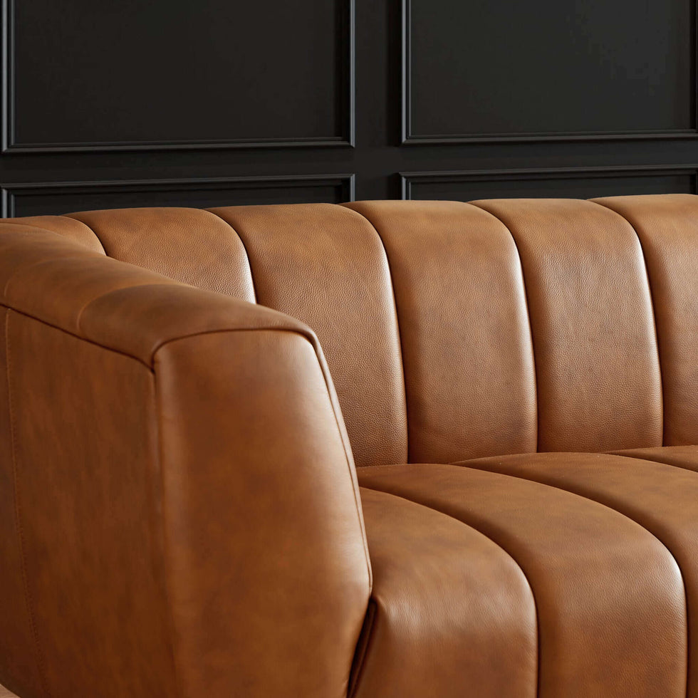 Ashcroft - Ava Genuine Italian Leather Channel Tufted Sofa in Tan