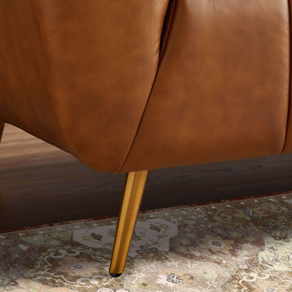 Ashcroft - Ava Genuine Italian Leather Channel Tufted Sofa in Tan