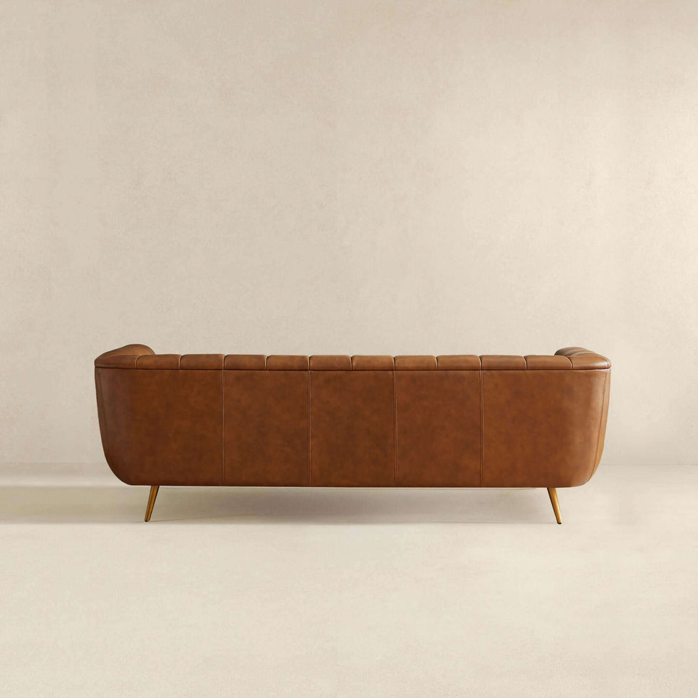 Ashcroft - Ava Genuine Italian Leather Channel Tufted Sofa in Tan