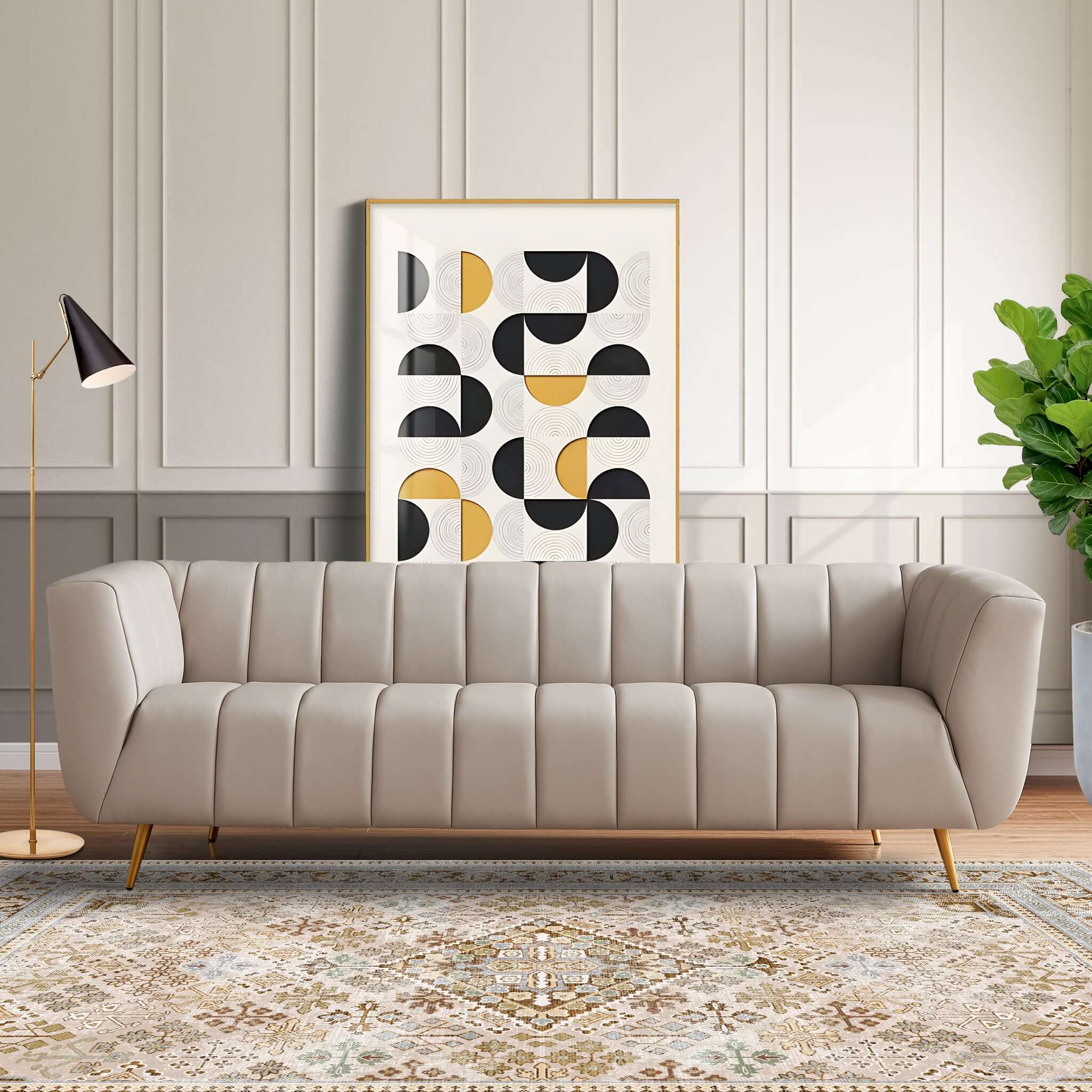 Ashcroft - LaMattina Genuine Italian Leather Channel Tufted Sofa
