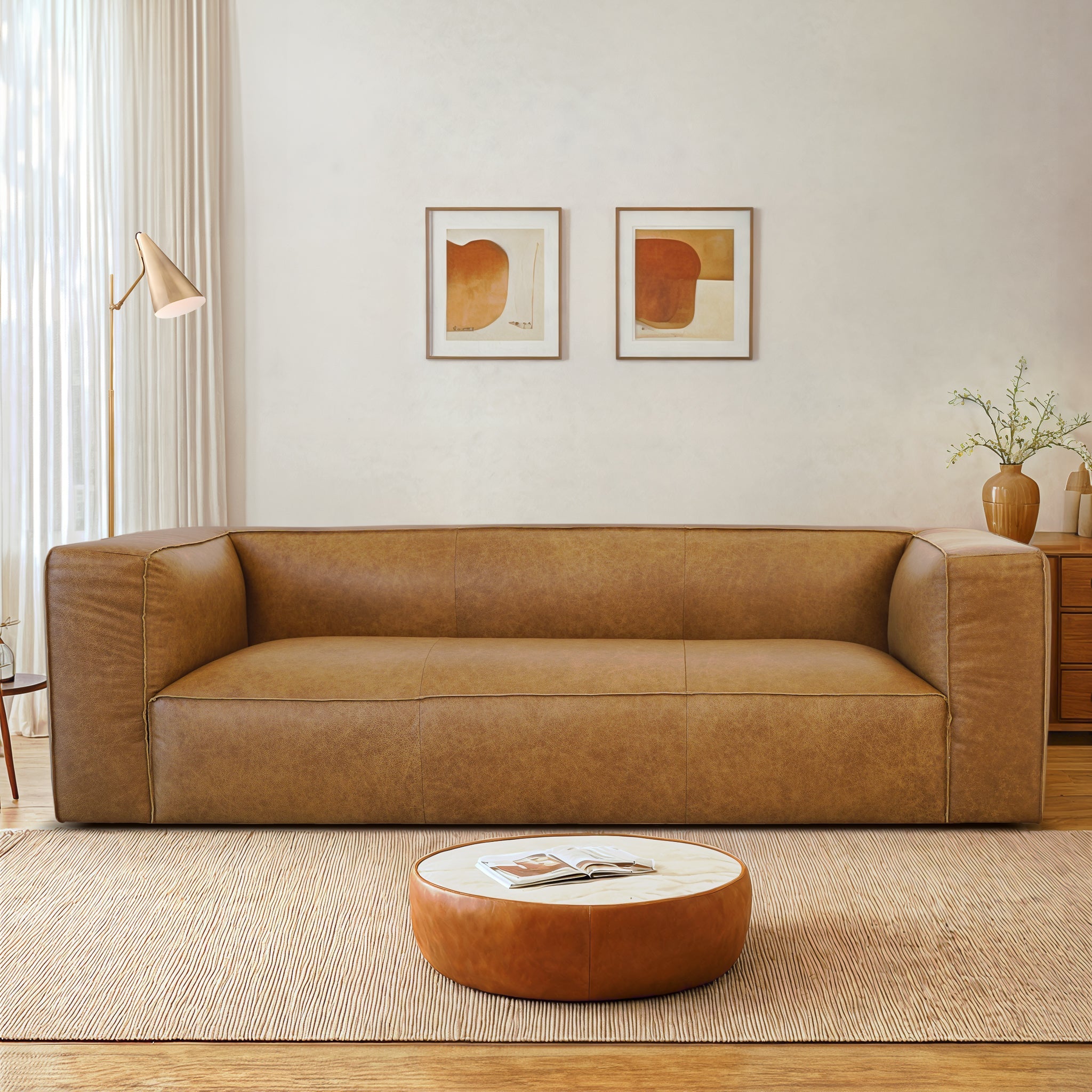 Ashcroft - Colton Tan Leather Sofa
