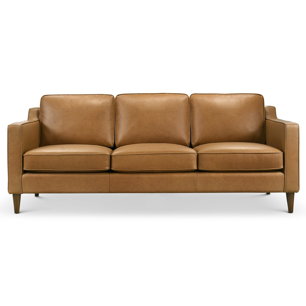 Ashcroft - Cooper Mid Century Modern Tan Leather Sofa