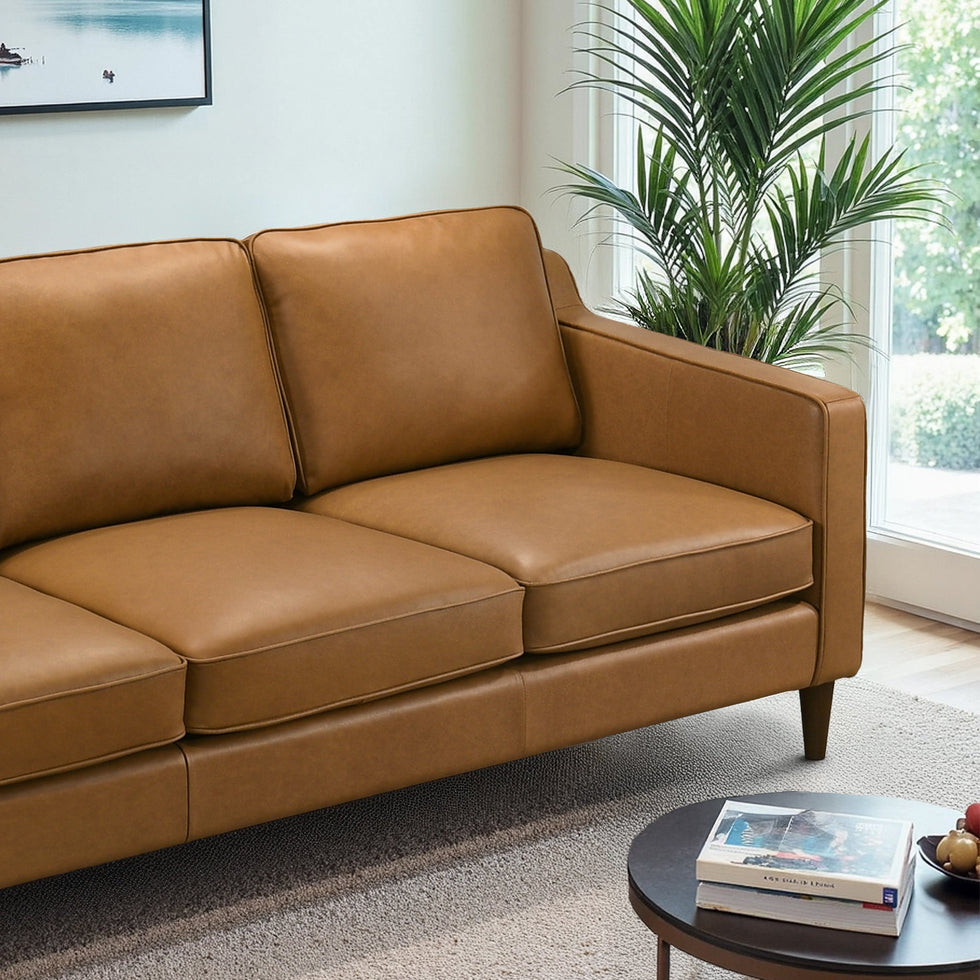 Ashcroft - Cooper Mid Century Modern Tan Leather Sofa