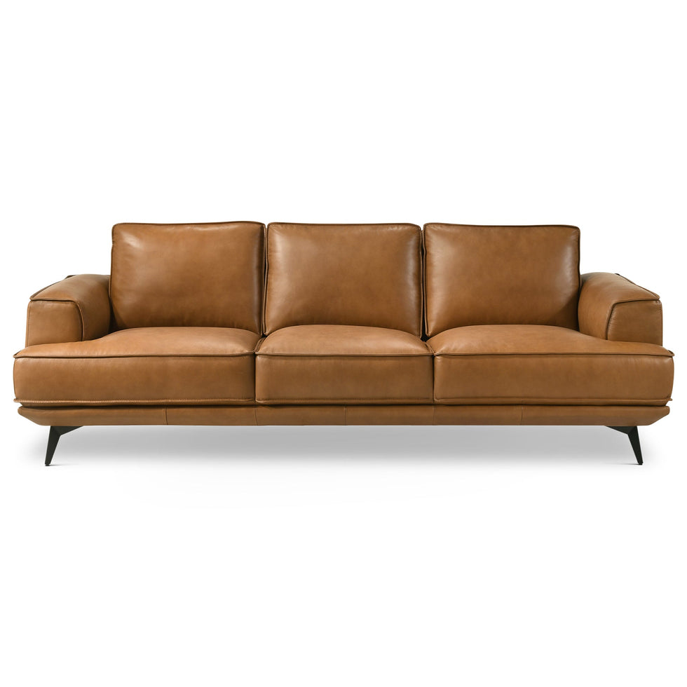 Ashcroft - Knox Genuine Tan Leather Comfortable Sofa