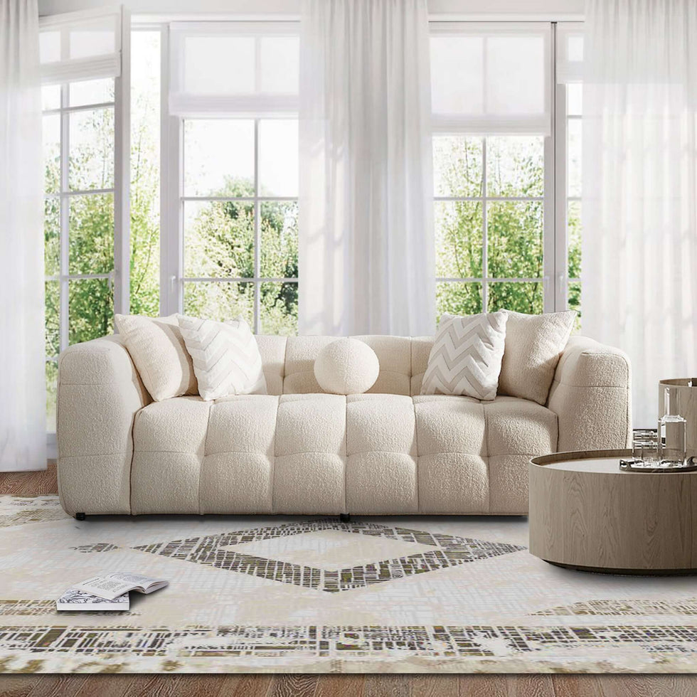 Ashcroft - Alana Tufted Boucle Sofa in Ivory