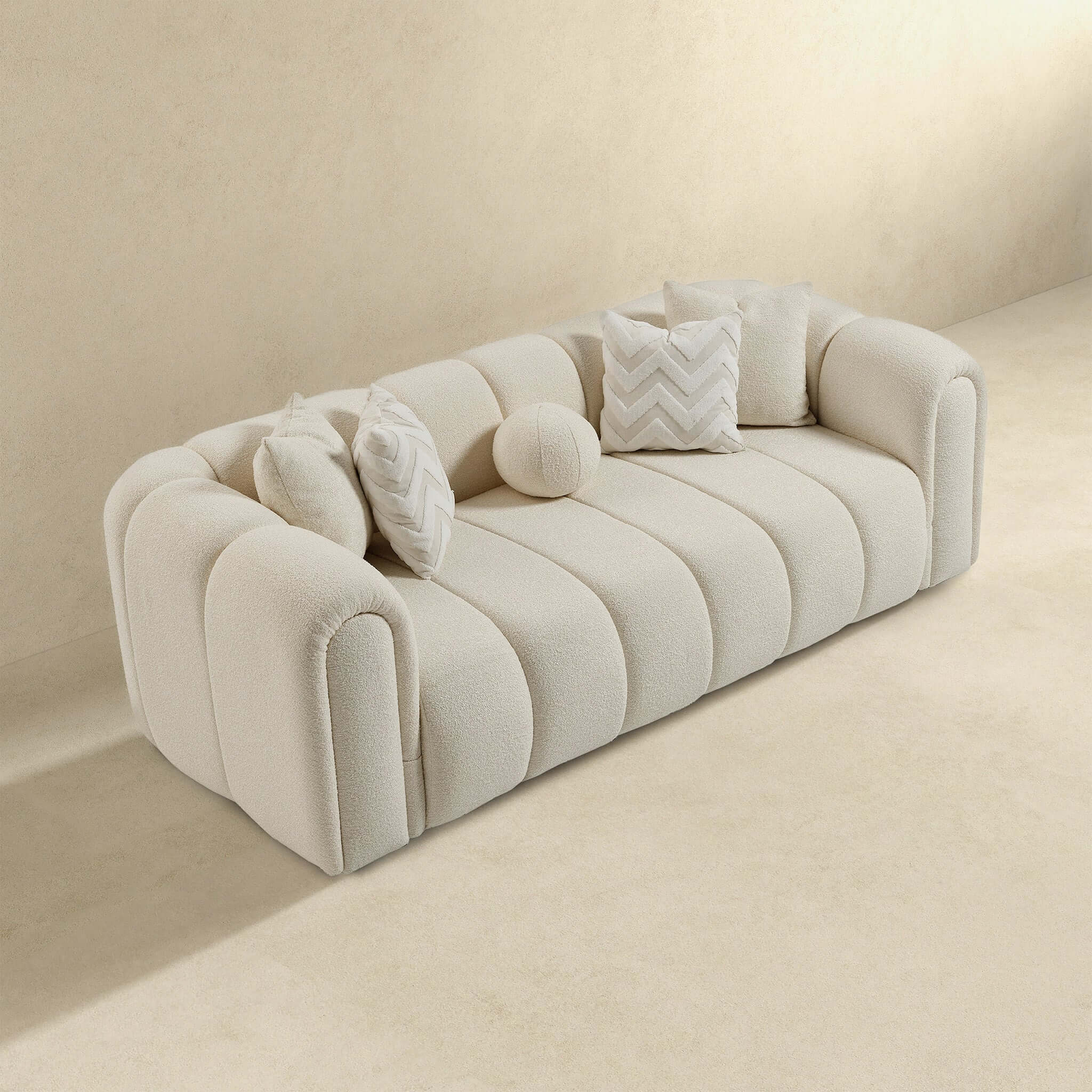 Ashcroft - Beatrice Modern Tufted Boucle Sofa in Ivory
