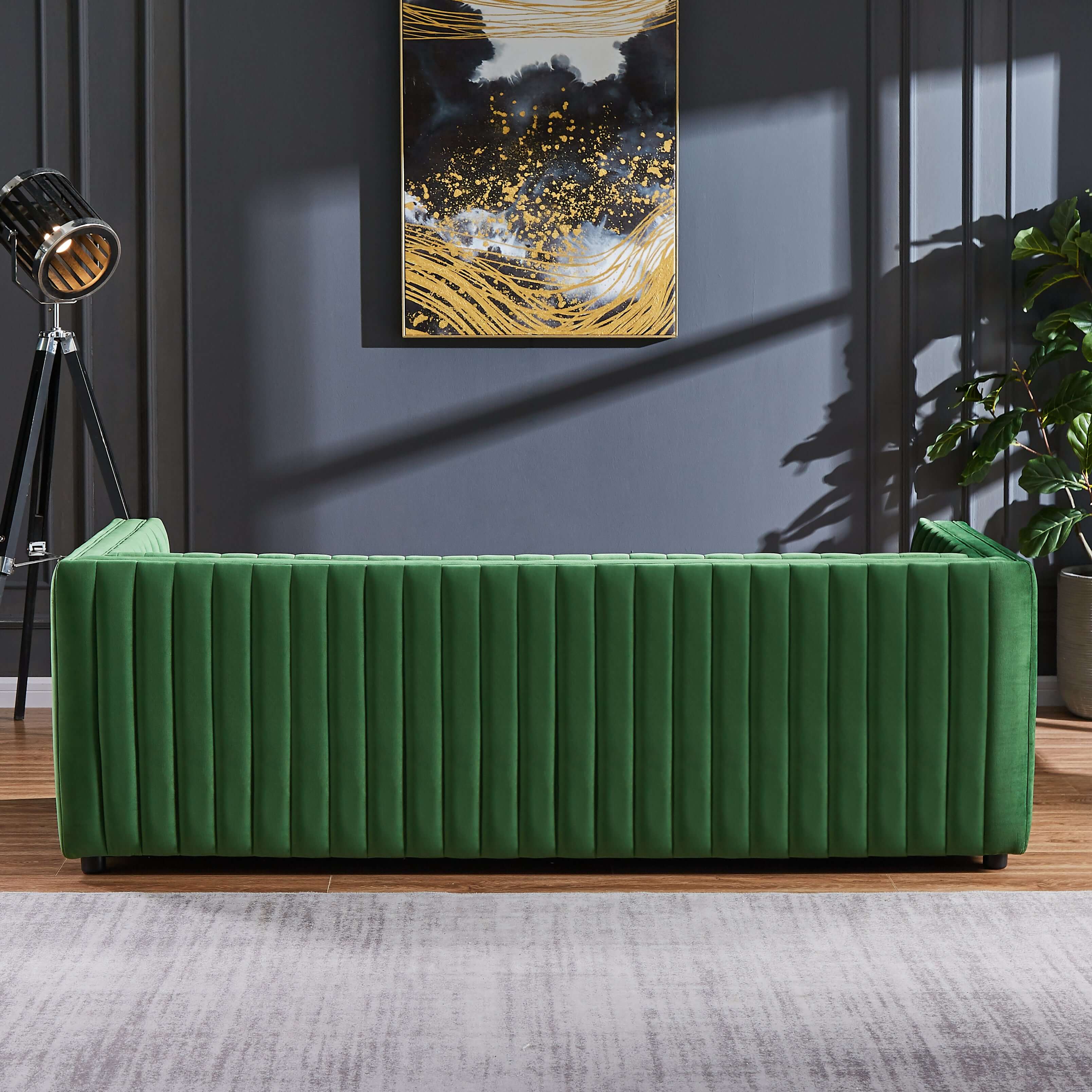 Ashcroft - Dominic Channel Tufted Velvet Sofa in Green